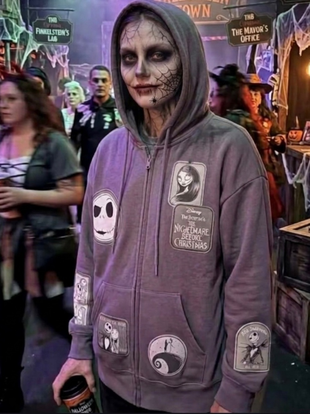 Disney Nightmare Before Christmas Gray Zip Up Hoodie S Gothcore Y2K Grunge Kid